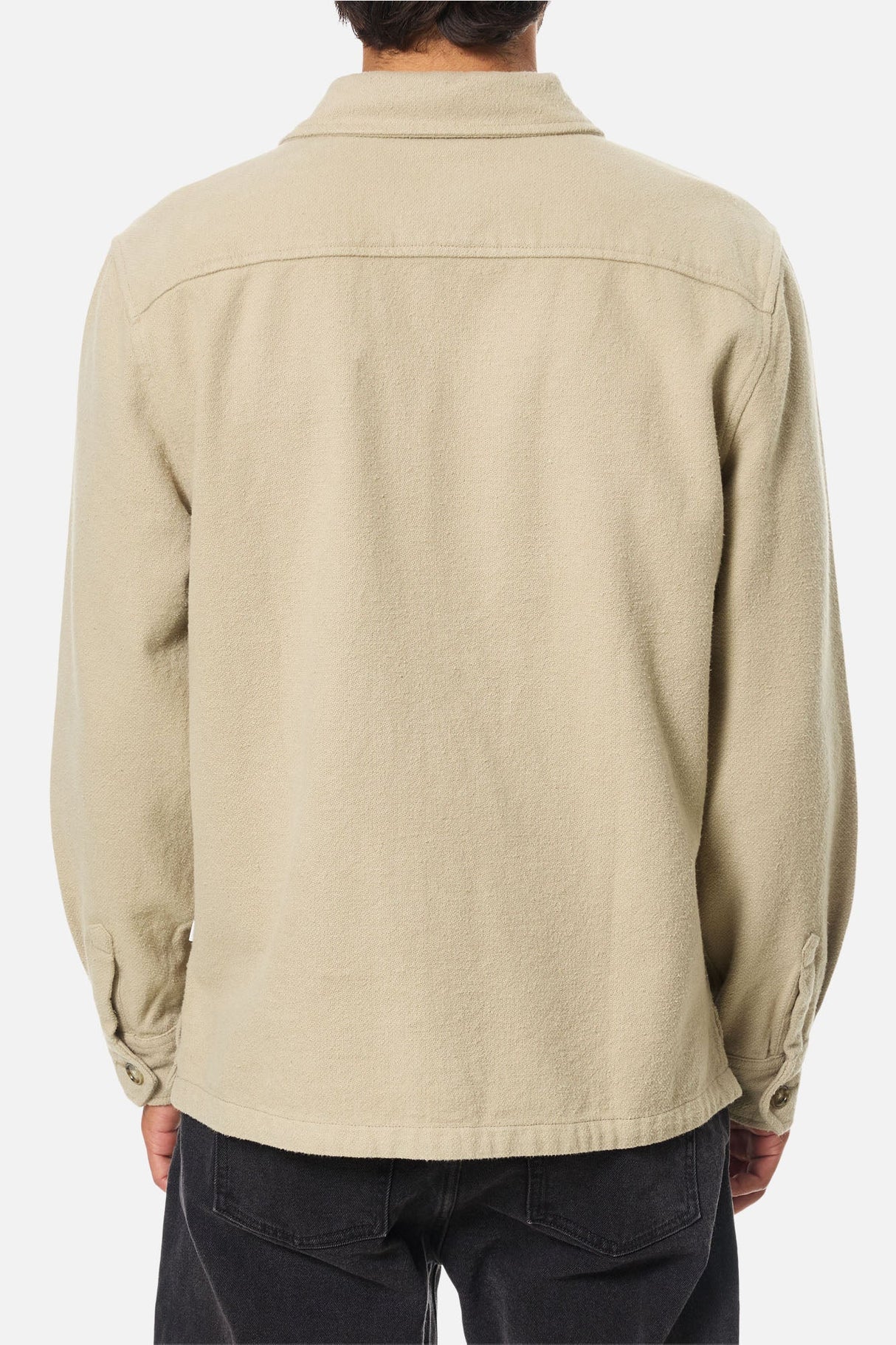 the back of a man wearing a katin shiloh flannel shirt