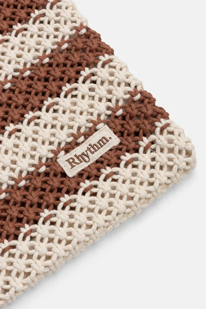 Rhythm Cove Stripe Crochet Tote Bag - Caramel