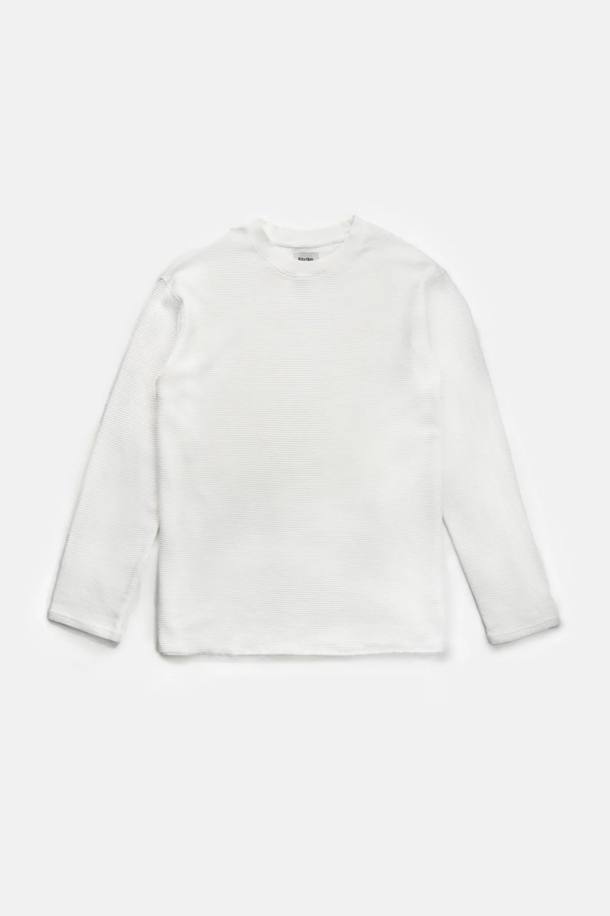 White rhythm classic waffle knit jumper on a light gray background