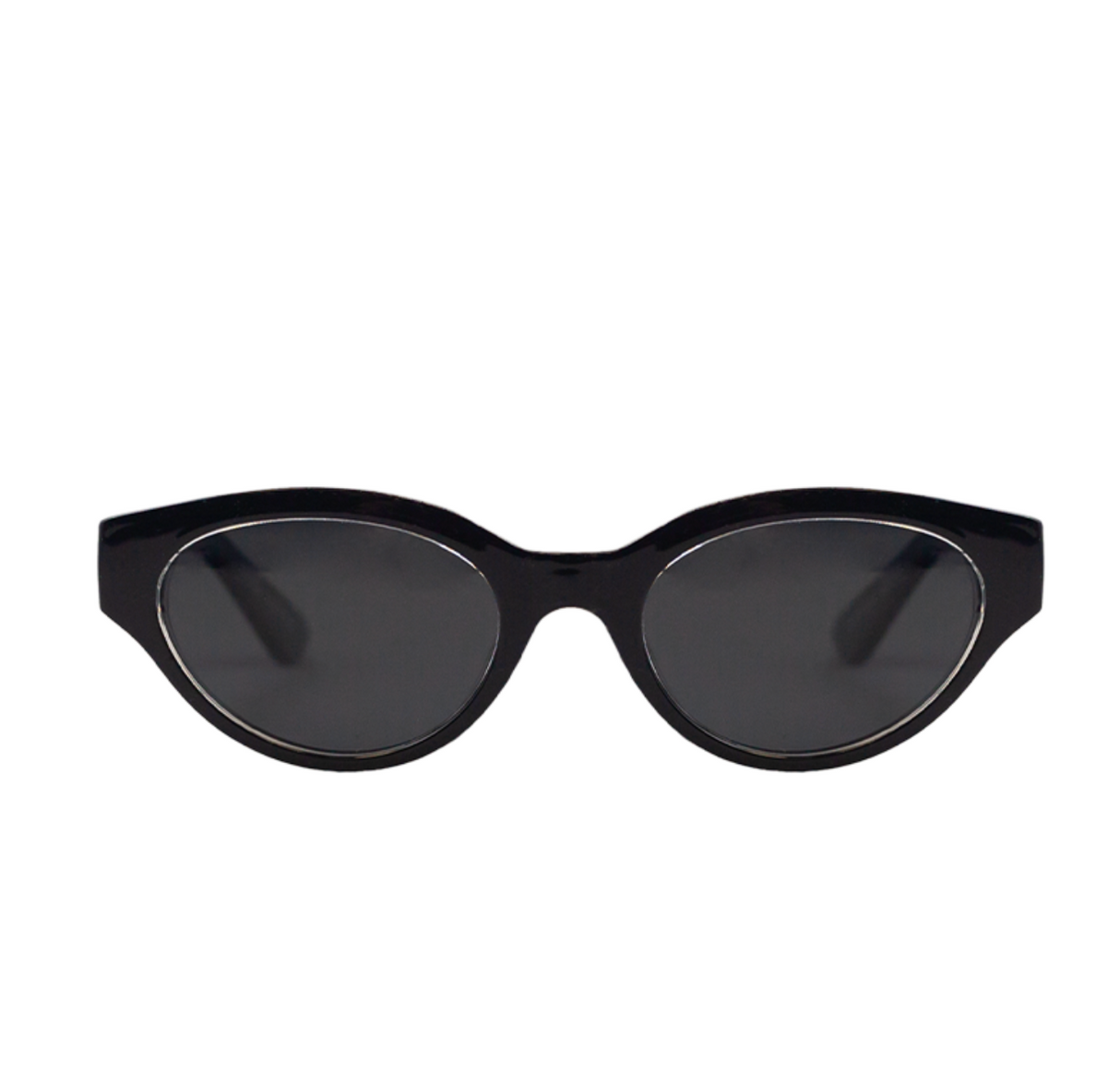 Black Eudola Oceanides sunglasses with dark lenses on a white background