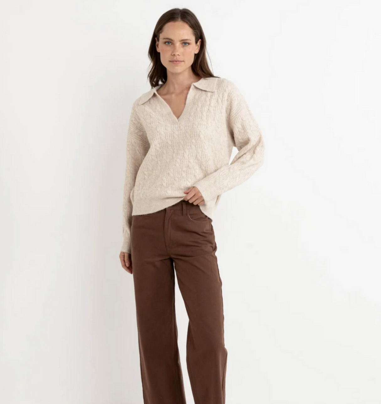 Rhythm Lexie V-Neck Jumper - Natural