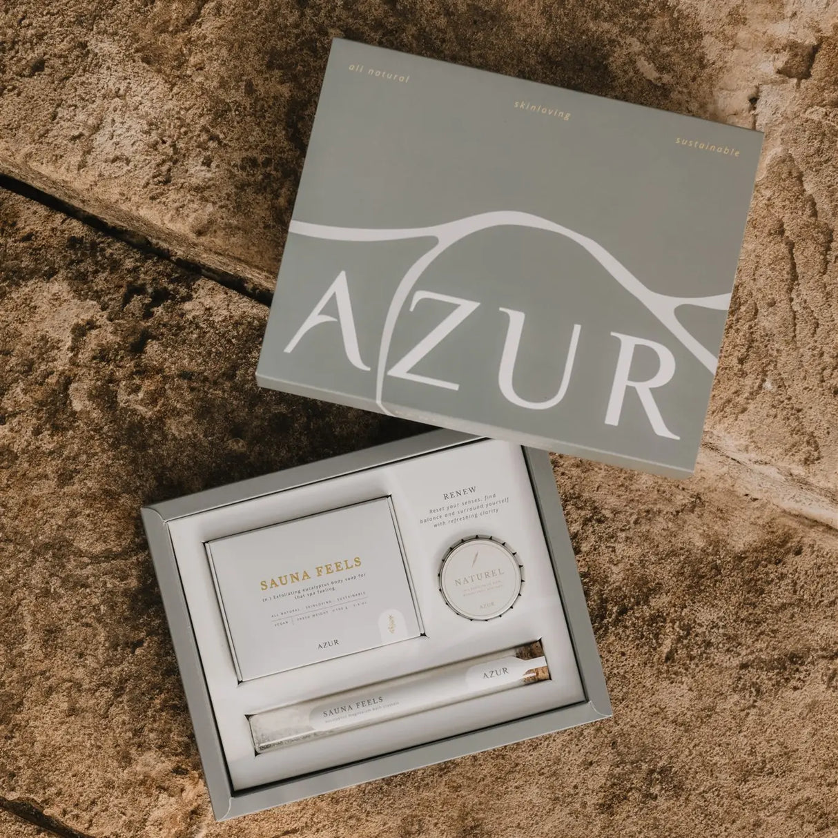 AZUR product set on a stone surface