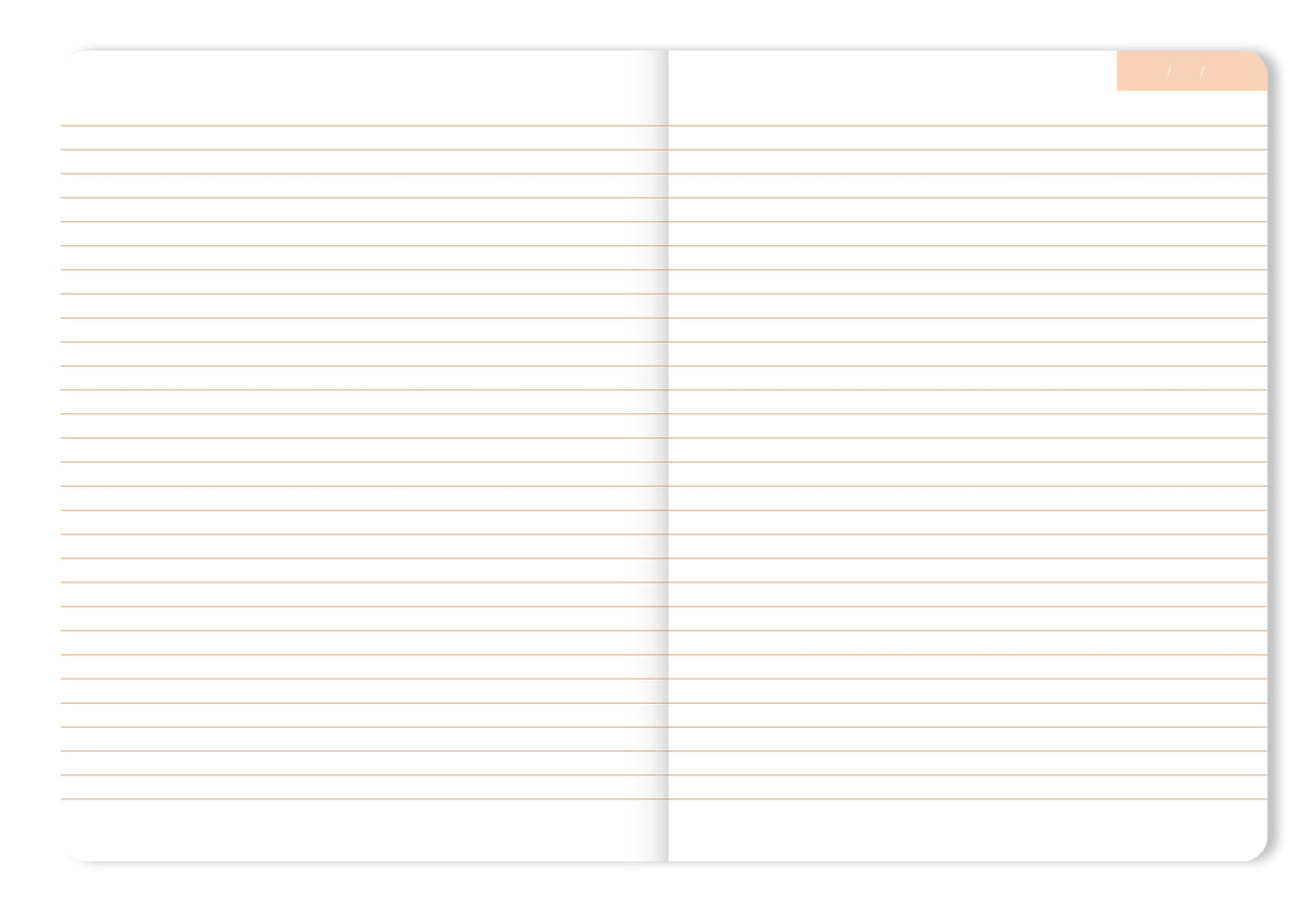 Open notebook with lined pages on a white background
