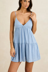 Rhythm Classic Tiered Mini Dress - Steel Blue