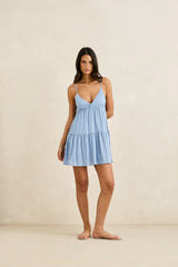 Rhythm Classic Tiered Mini Dress - Steel Blue