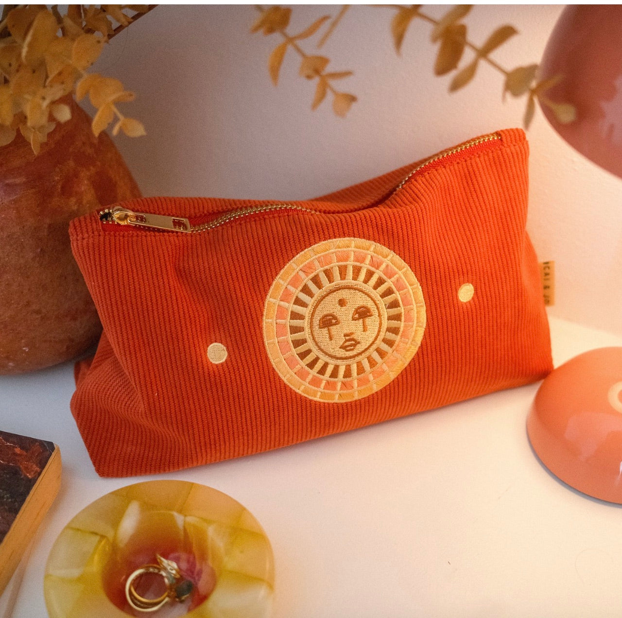 Cai & Jo Medium Corduroy Pouch - Rust