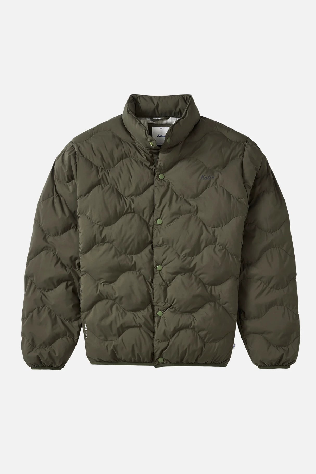 Green Katin OTG Ross puffer jacket on a white background
