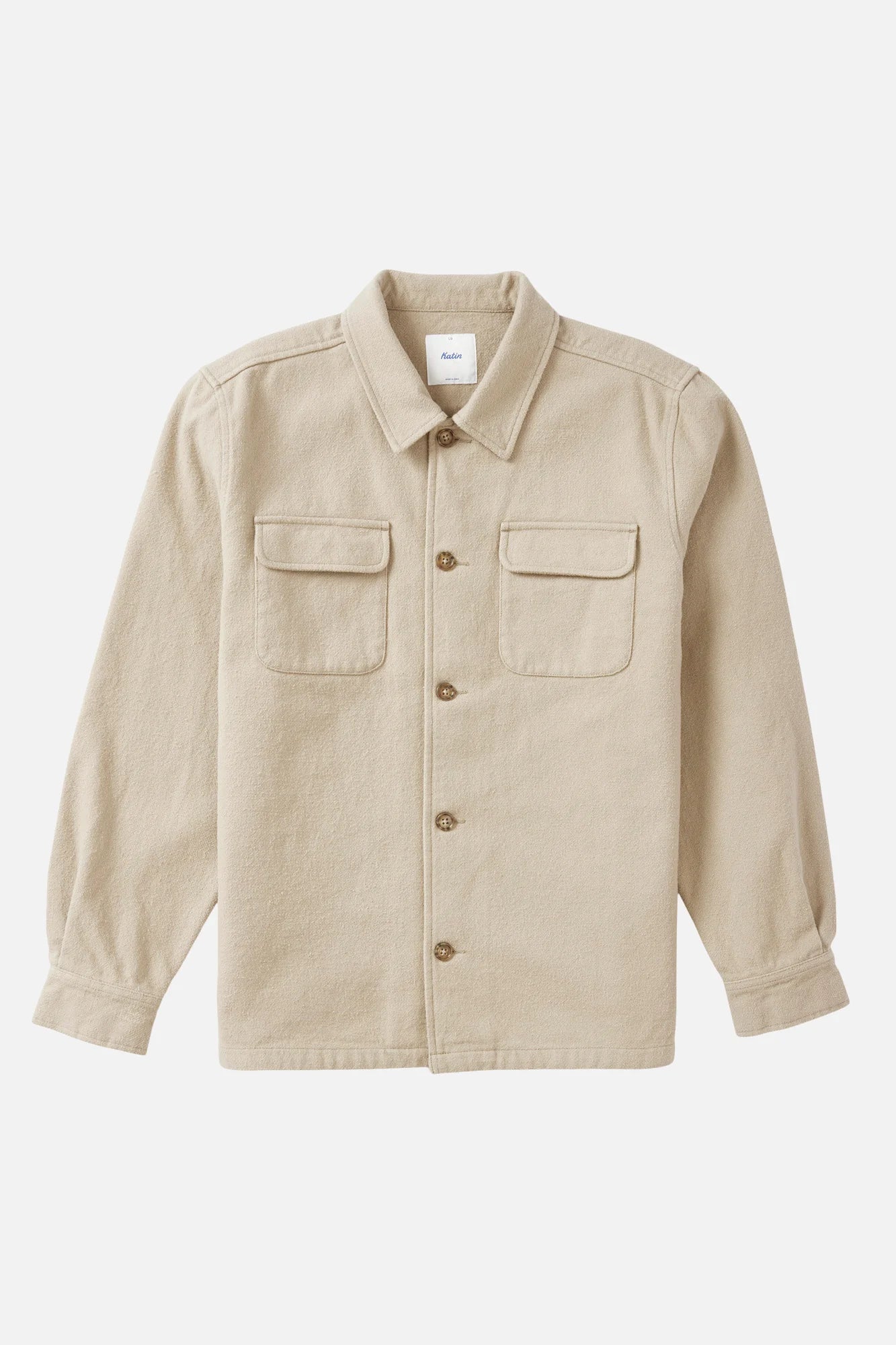 katin shiloh flannel vintage khaki shirt on a white background