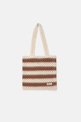 Rhythm Cove Stripe Crochet Tote Bag - Caramel