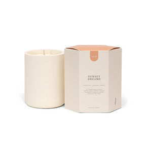 Azur Candle and its packaging labeled 'Sunset Dreams' on a white background