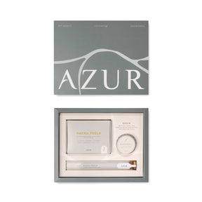 AZUR skincare product set with packaging on a white background