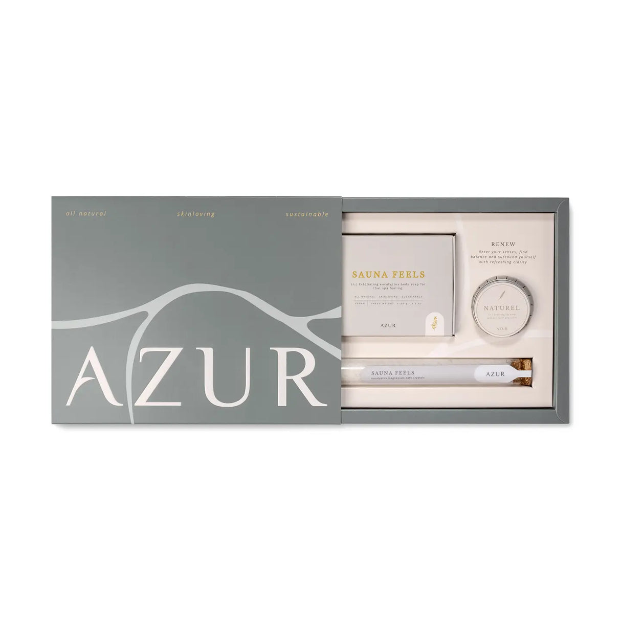 AZUR skincare product set in a box on a white background